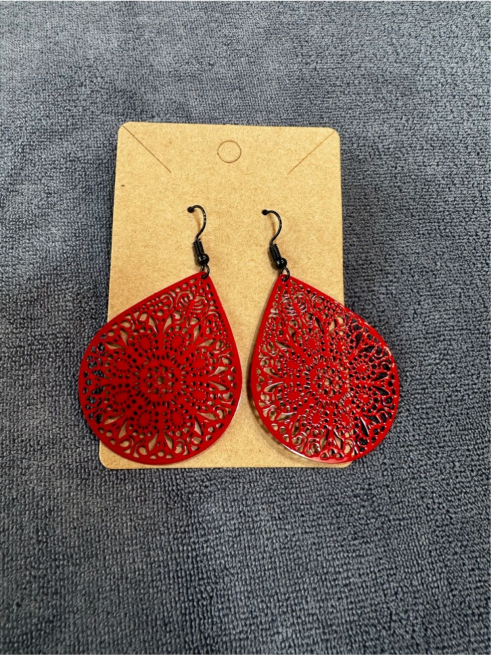 Red Filigree Teardrop Earrings